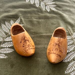 Decorative handmade / hand, painted, Dutch wooden clog shoe set. From Holland.